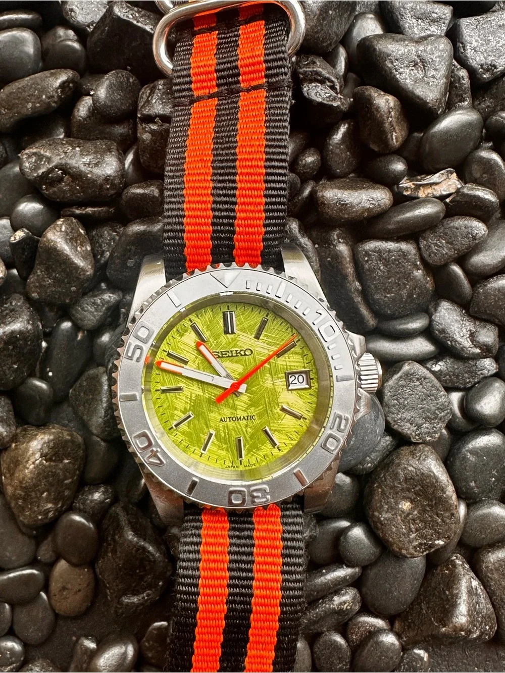 Seiko Men’s Automatic Watch Mod - Lime Green Dial, Silver Case